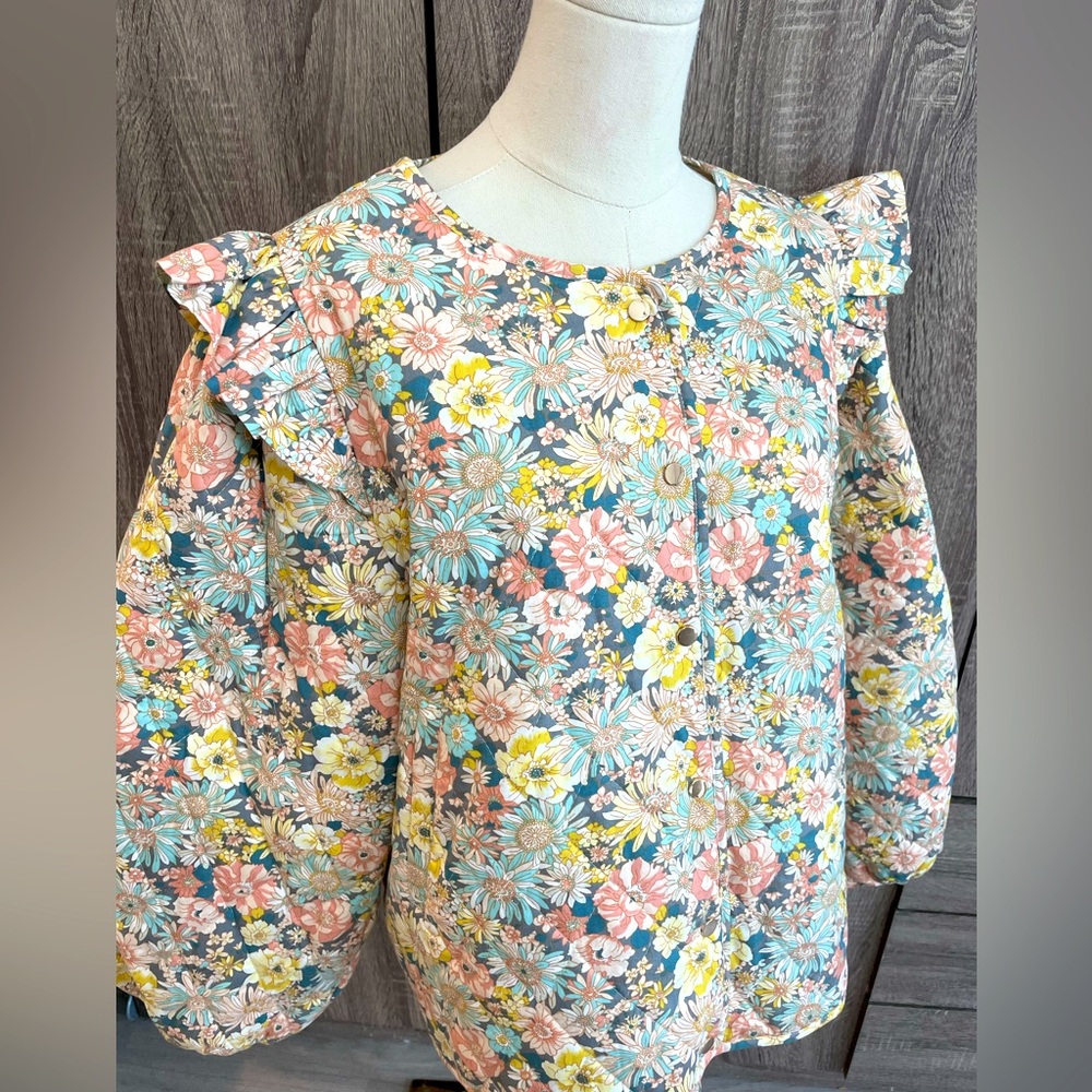 LOLLYS LAUNDRY Vintage Style Cottagecore Floral Jacket w/ Ruffle Puff Sleeves